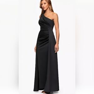 Xscape "Jalen" Techno Scuba One Shoulder Back Drape Floor Length Dress Size 6